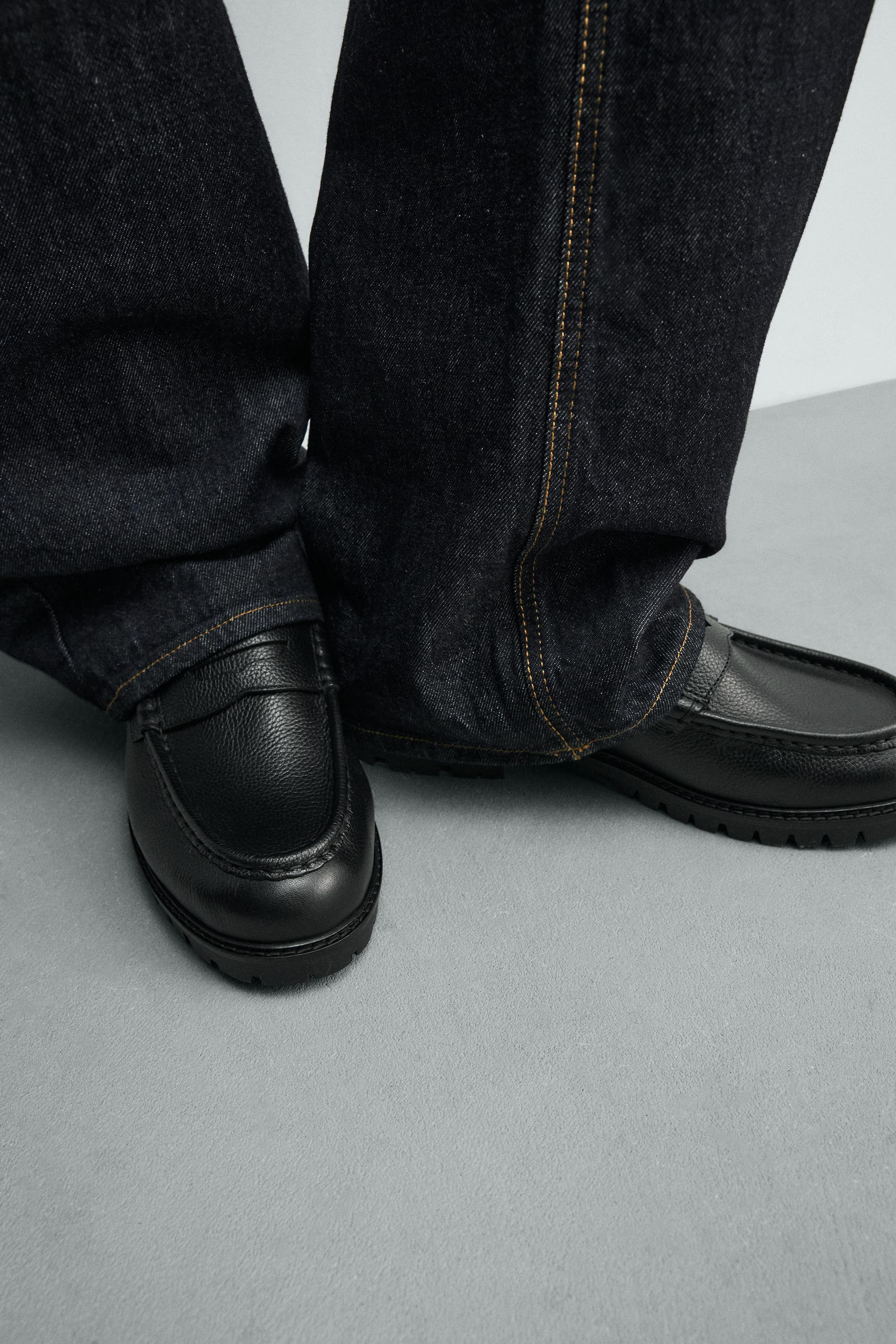 LEATHER TRACK SOLE PENNY LOAFERS